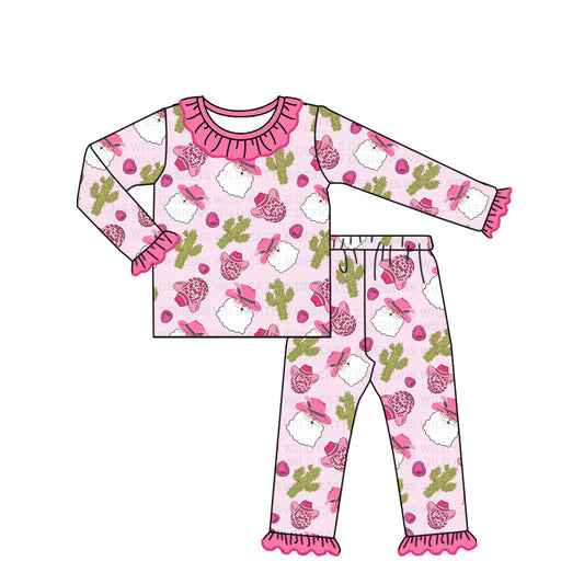 NO MOQ sales GLP1662 pre-order baby girls clothes Christmas pink long Sleeve pants Suit -2024.8.13