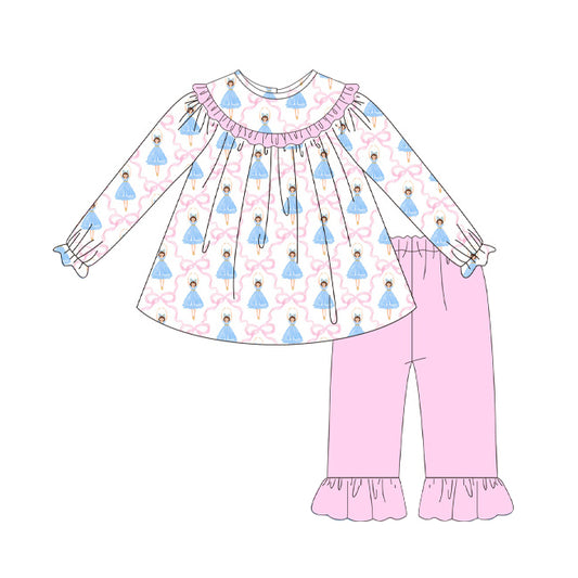 NO MOQ sales GLP1668 pre-order baby girls clothes disney princess pink long Sleeve pants Suit -2024.8.14