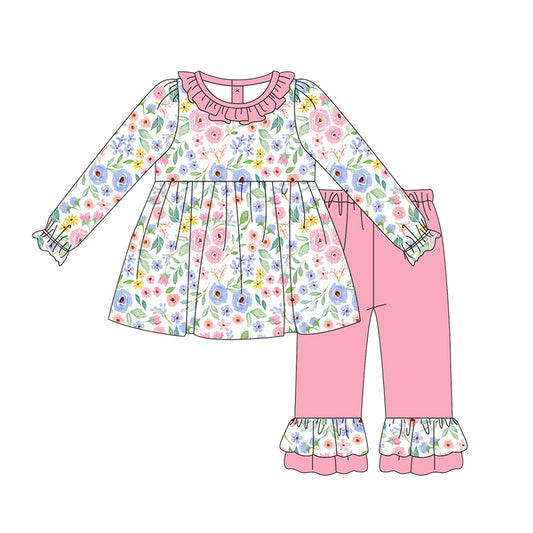 NO MOQ sales GLP1673 pre-order baby girls clothes floral pink long Sleeve pants Suit -2024.7.25