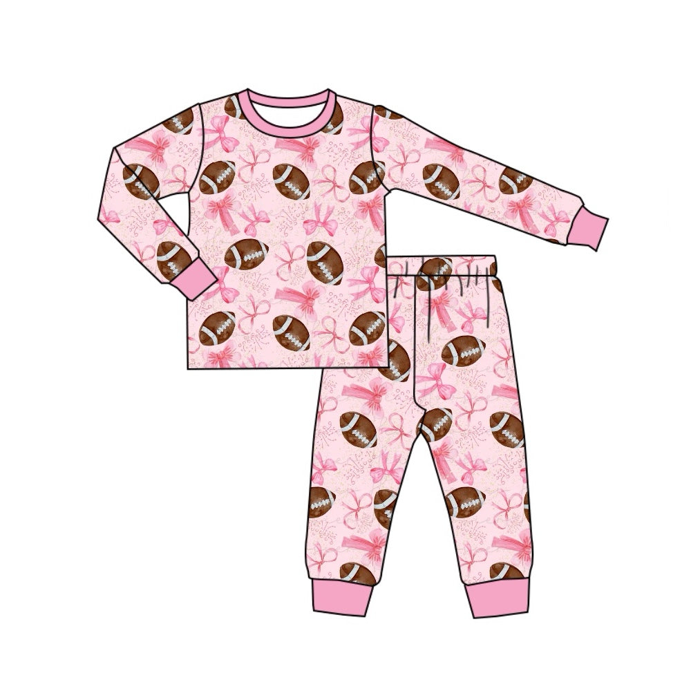 NO MOQ sales GLP1700 pre-order baby girls clothes rugby bow pink long Sleeve pants Suit -2024.7.29