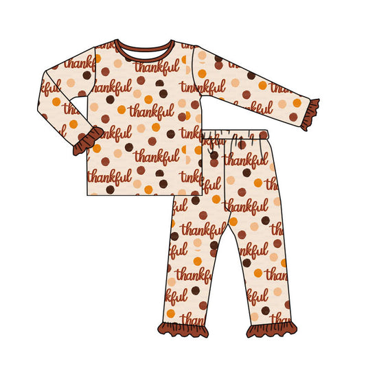 NO MOQ sales GLP1702 pre-order baby girls clothes thankful brown long Sleeve pants Suit -2024.7.29