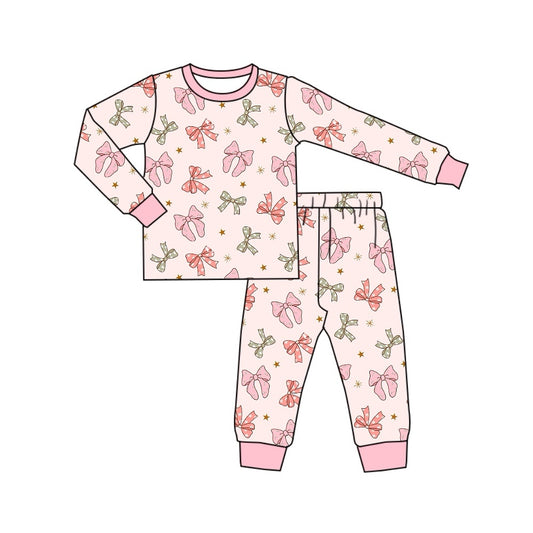 NO MOQ sales GLP1711 pre-order baby girls clothes bow long Sleeve pants Suit -2024.7.30