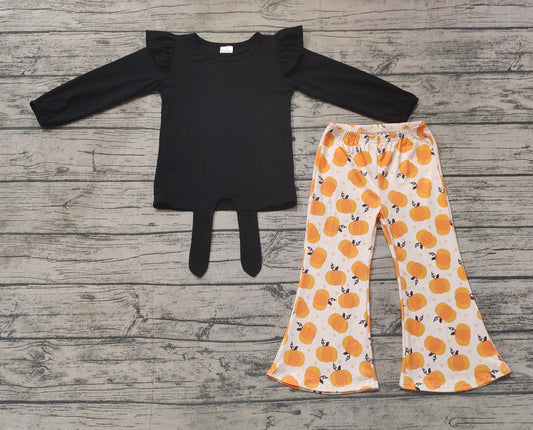 NO MOQ sales GLP1720 pre-order baby girls clothes pumpkin black long Sleeve pants Suit