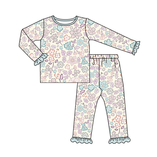 NO MOQ sales GLP1727 pre-order baby girls clothes floral long Sleeve pants Suit -2024.8.1