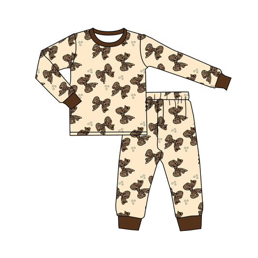 NO MOQ sales GLP1733 pre-order baby girls clothes camouflage bow beige long Sleeve pants Suit -2024.8.2