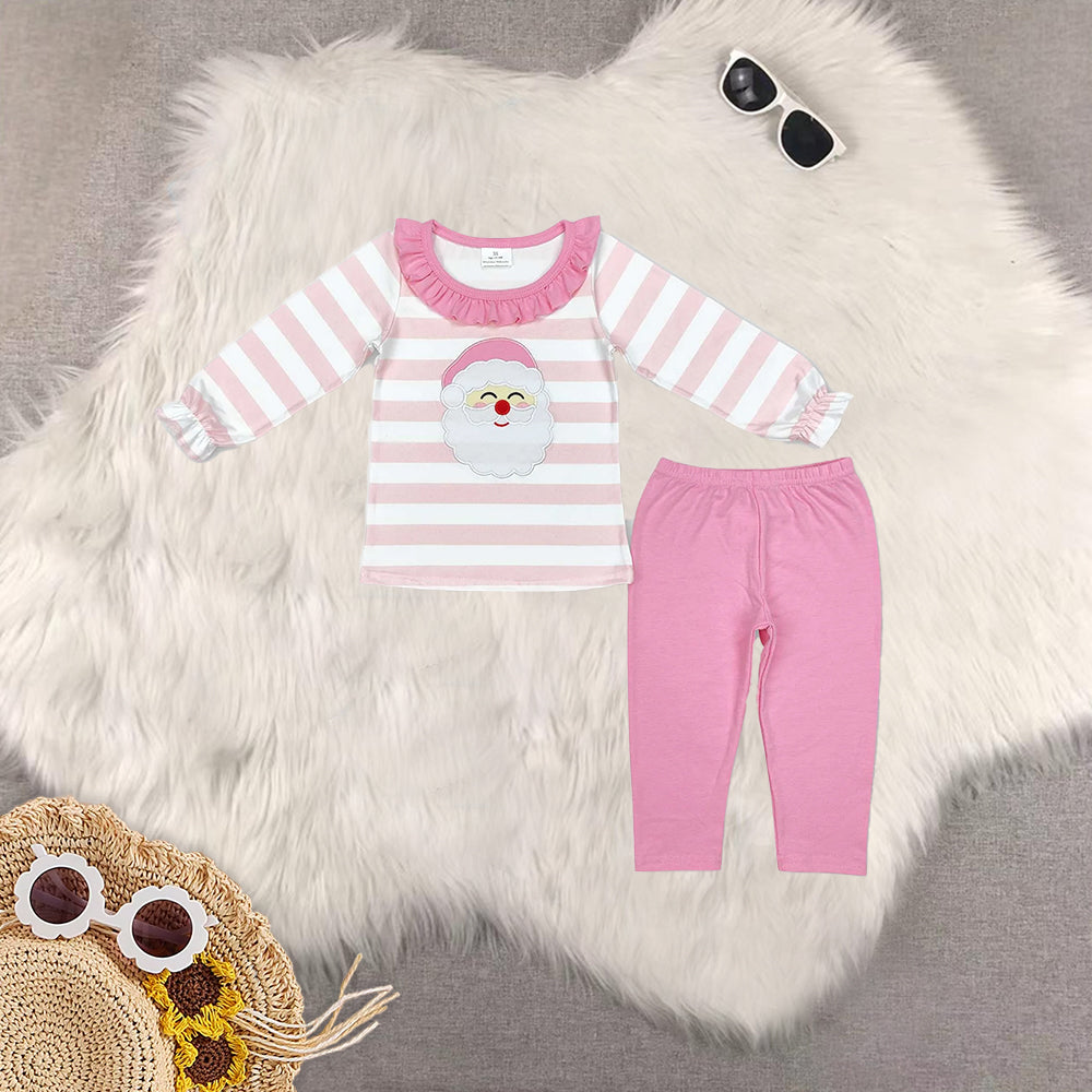 RTS NO MOQ Sibling Baby boys girls Christmas embroidery santa claus long-sleeved trousers suit & romper