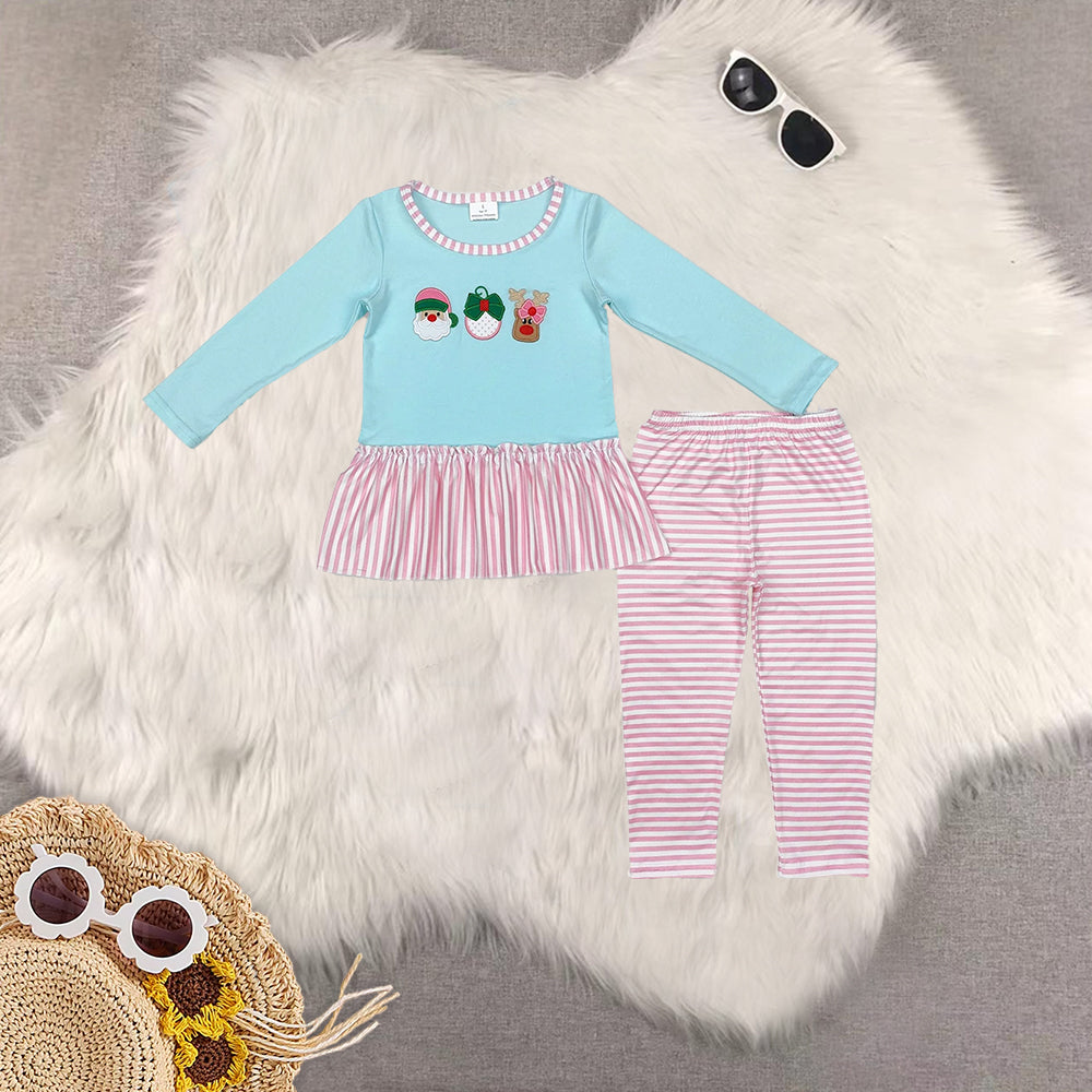 RTS NO MOQ Sibling Baby Girls Christmas embroidery long-sleeved trousers suit & romper