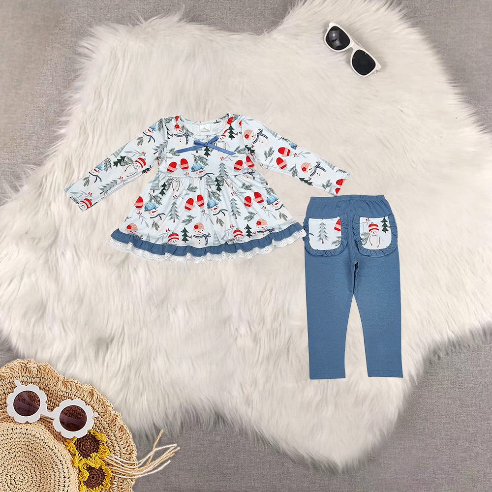 RTS NO MOQ Sibling Baby Girls Christmas trees Long Sleeve Pants Set