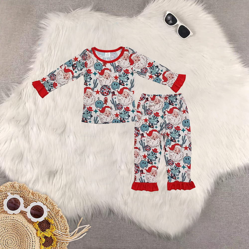 RTS NO MOQ Sibling Baby Girls modal Christmas long-sleeved trousers suit