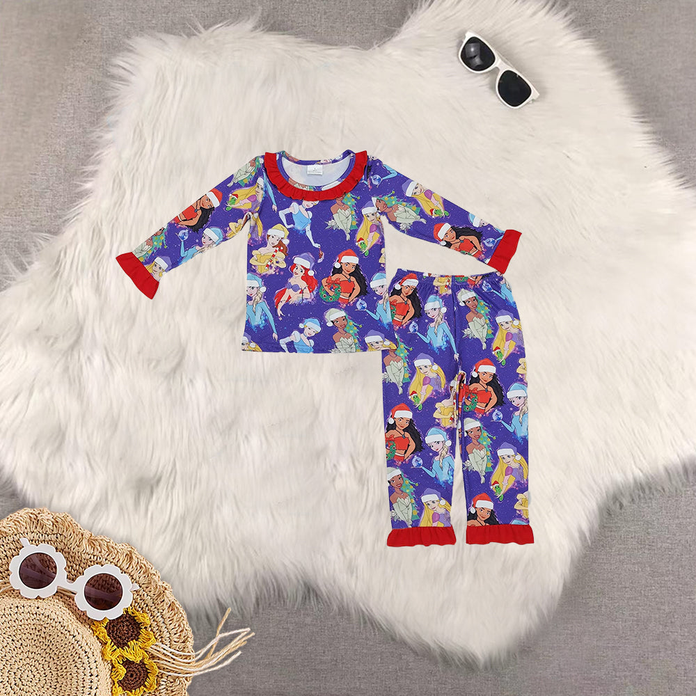 RTS NO MOQ Sibling baby girls clothes Christmas cartoon long-sleeved trousers suit & romper & dress & adult pants