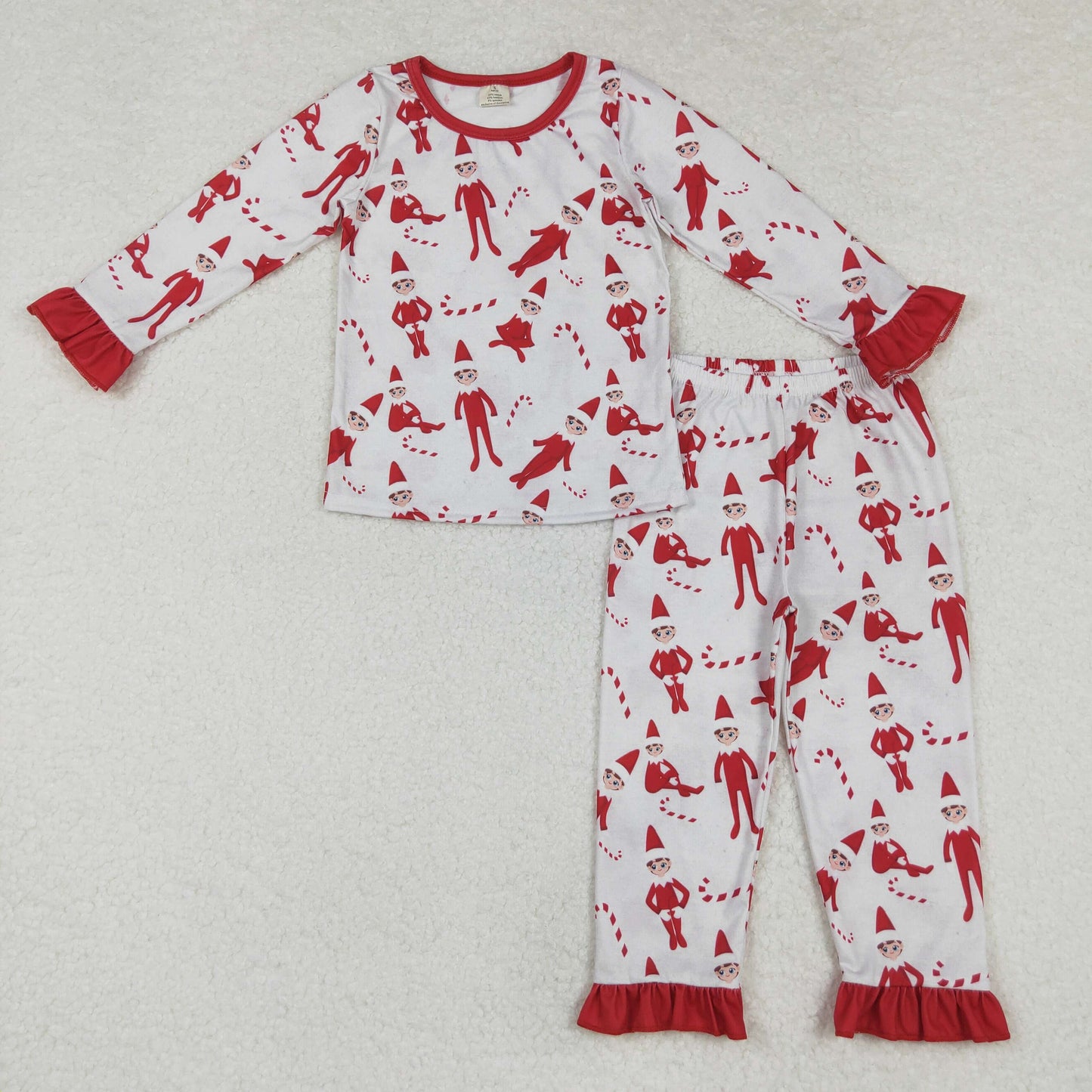 BAMBOO RTS NO MOQ ETA 5/7days arrived GLP1866 Modal Christmas elf cane lace red long sleeve trousers pajamas set