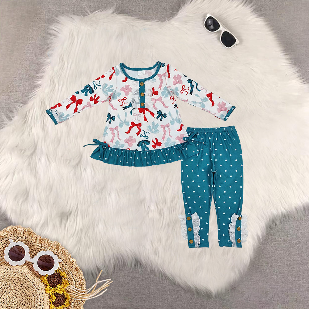 RTS NO MOQ Sibling Baby Girls Christmas trees Long Sleeve Pants Set