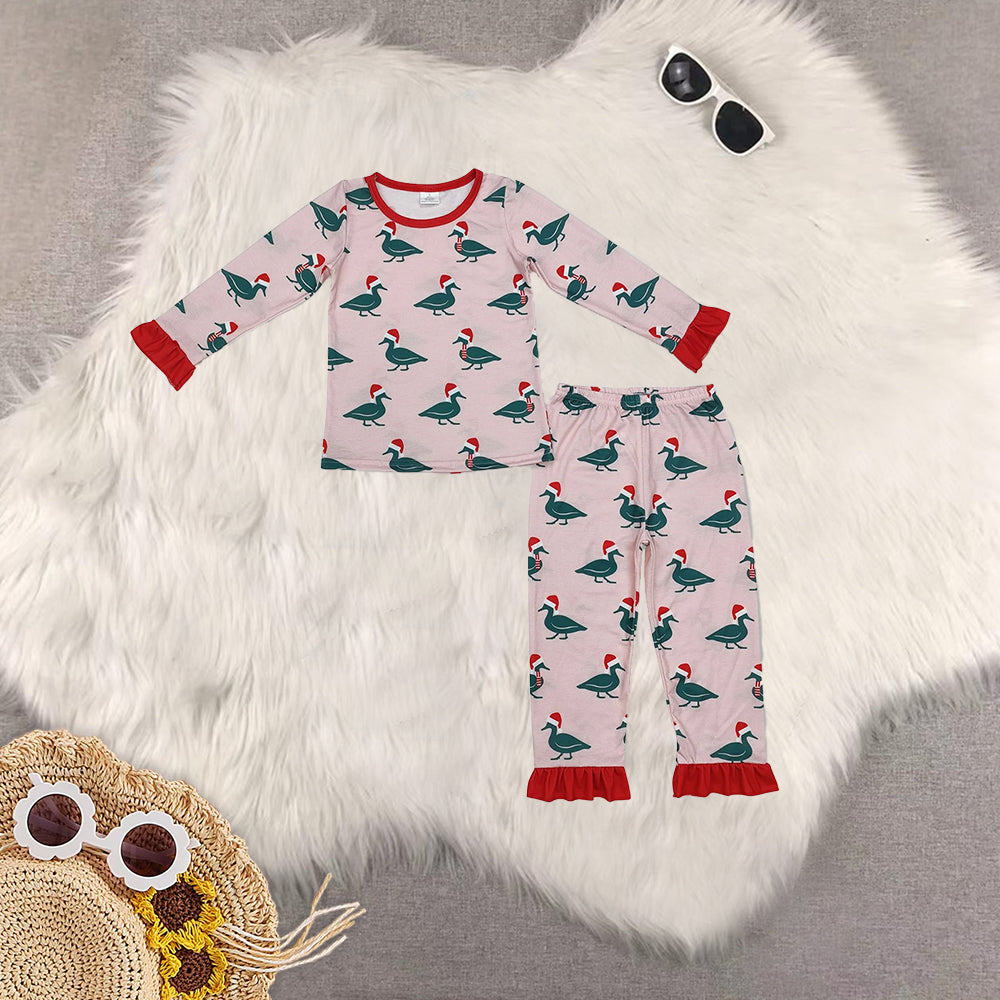 RTS NO MOQ Sibling Baby girls modal Christmas duck long-sleeved trousers suit & romper