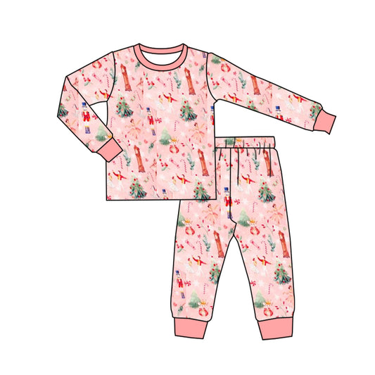 NO MOQ sales GLP1904 pre-order baby girls clothes Christmas pink long Sleeve pants Suit -2024.8.31