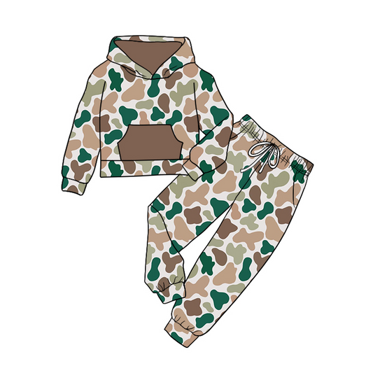 NO MOQ sales GLP1909 pre-order baby girls clothes camouflage hooded long Sleeve pants Suit -2024.9.2