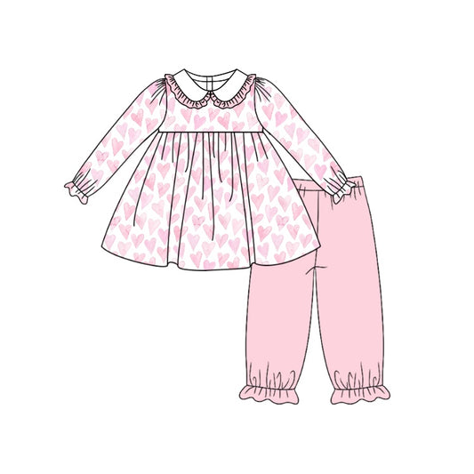 NO MOQ sales GLP1918 pre-order baby girls clothes love light pink long Sleeve pants Suit -2024.9.3