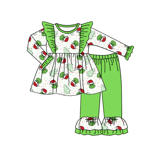 NO MOQ sales GLP1933 pre-order baby girls clothes Christmas green long Sleeve pants Suit -2024.9.4