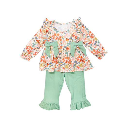 NO MOQ sales GLP1967 pre-order baby girls clothes floral long Sleeve pants Suit -2024.9.9