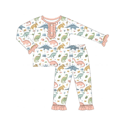 NO MOQ sales GLP1969 pre-order baby girls clothes dinosaur long Sleeve pants Suit -2024.9.9