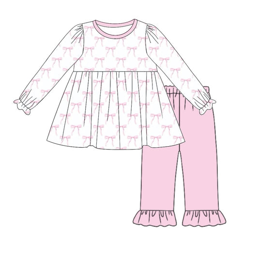 NO MOQ sales GLP1973 pre-order baby girls clothes bow pink long Sleeve pants Suit -2024.9.9