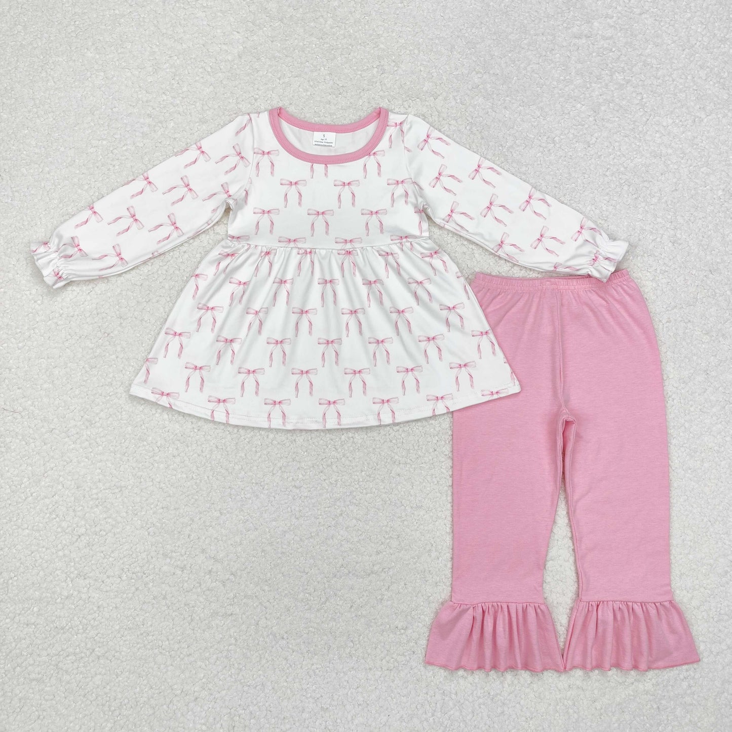 RTS NO MOQ ETA 5/7days Arrived GLP1973 Pink and white long-sleeved trousers set with bow pattern