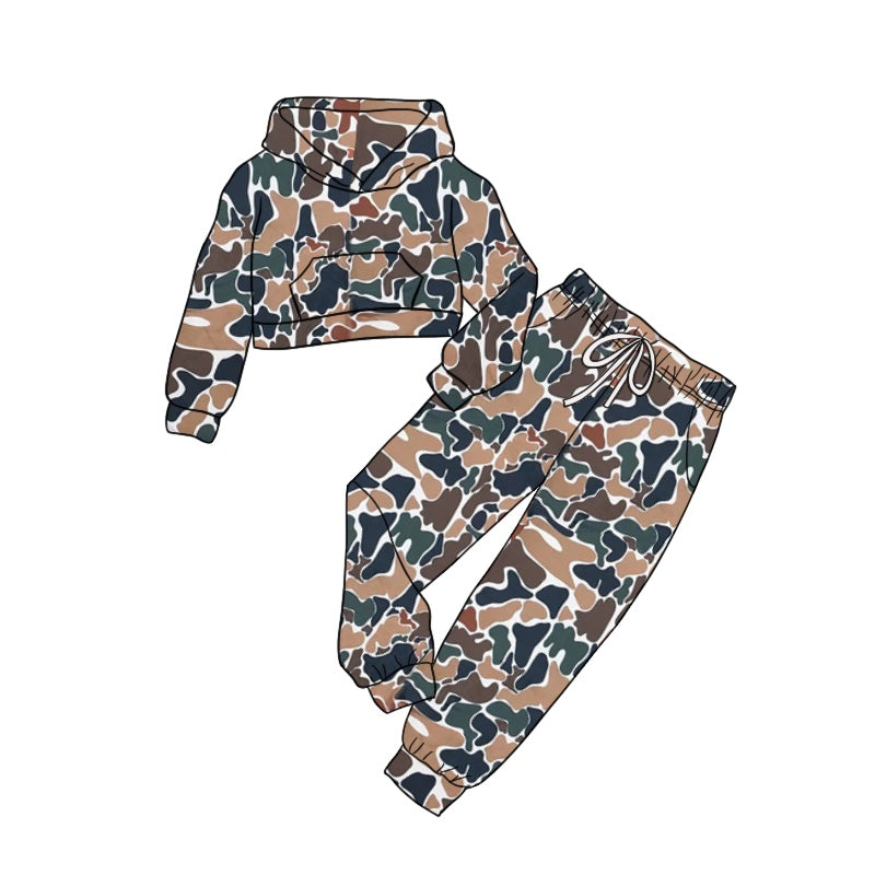 NO MOQ sales GLP1980 pre-order baby girls clothes camouflage long Sleeve pants Suit -2024.9.11