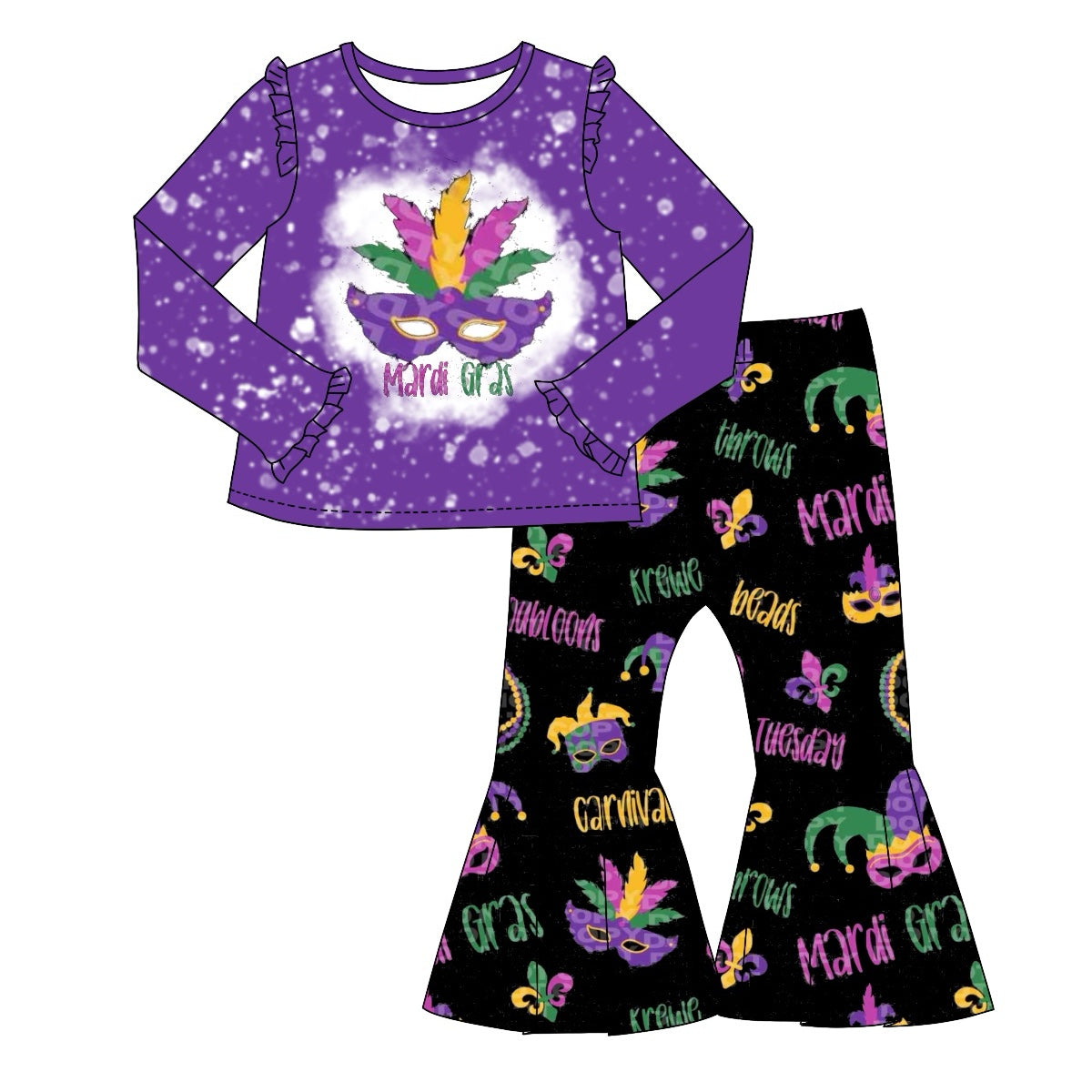 NO MOQ sales GLP1992 pre-order baby girls clothes MARDI black and purple long Sleeve pants Suit -2024.9.12