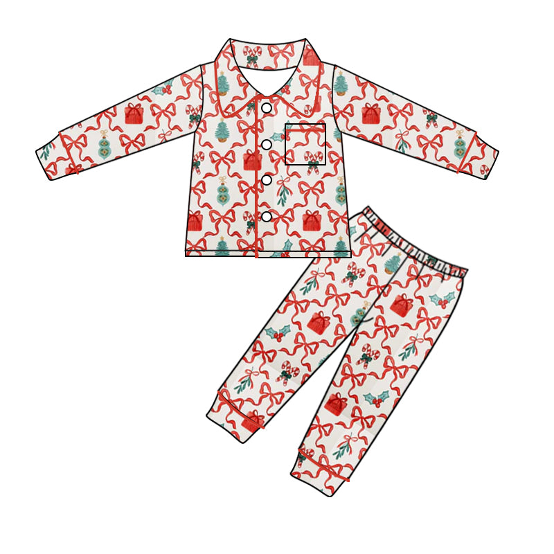 NO MOQ sales GLP1994 pre-order baby girls clothes Christmas bow red long Sleeve pants Suit -2024.9.12