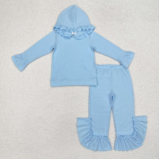 RTS NO MOQ ETA 5/7days Arrived GLP2058 Pure sky blue lace hooded long-sleeved trousers set