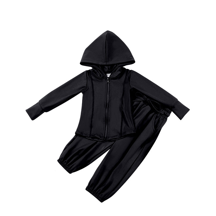 NO MOQ sales GLP2081 pre-order baby girls clothes black hooded long Sleeve pants Suit -2024.9.21