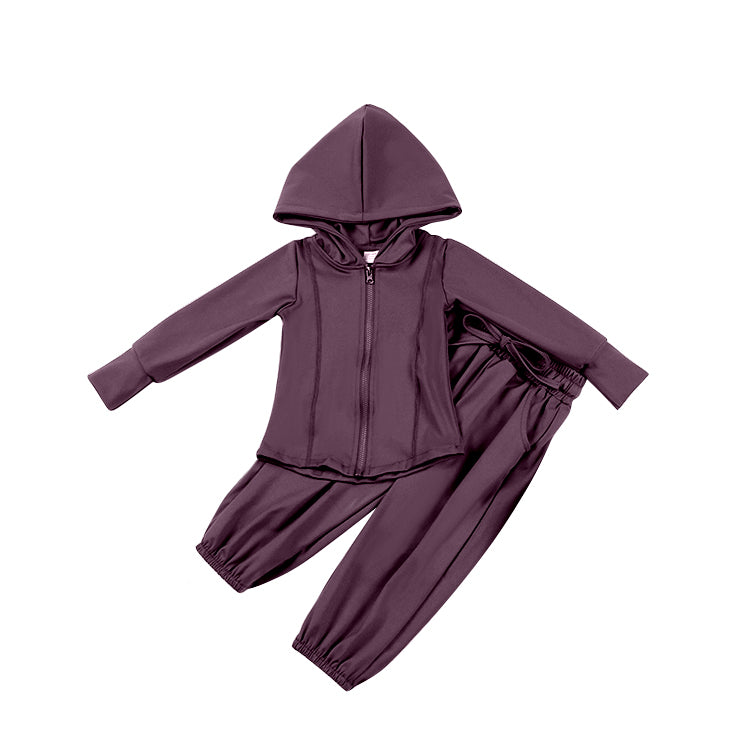 NO MOQ sales GLP2082 pre-order baby girls clothes purple and red hooded long Sleeve pants Suit -2024.9.21