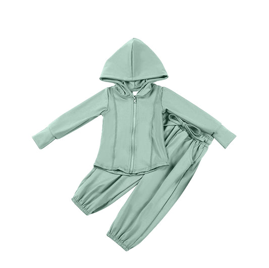 NO MOQ sales GLP2083 pre-order baby girls clothes green hooded long Sleeve pants Suit -2024.9.21