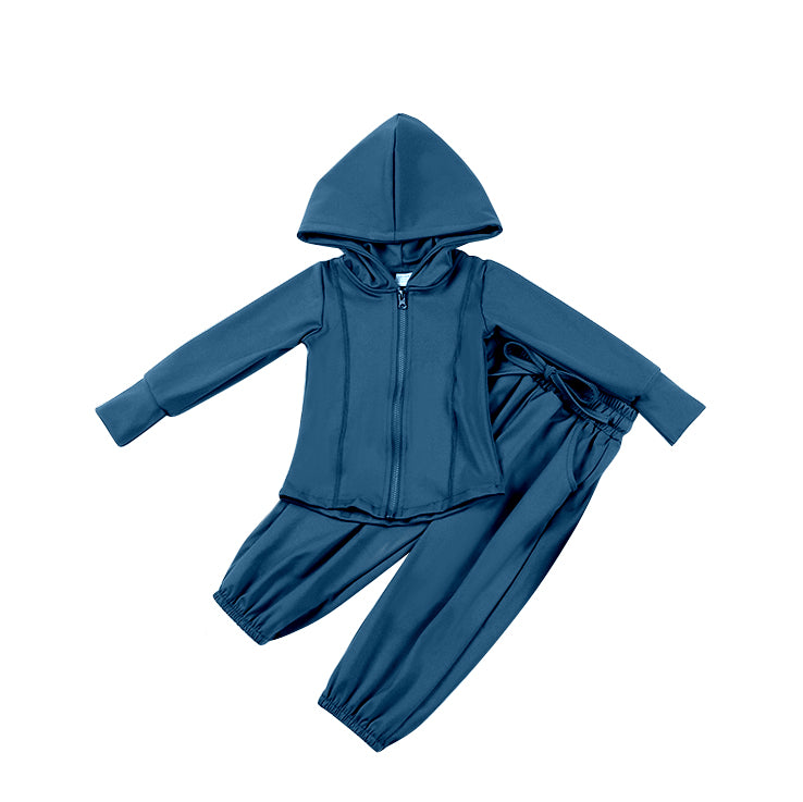 NO MOQ sales GLP2084 pre-order baby girls clothes blue hooded long Sleeve pants Suit -2024.9.21