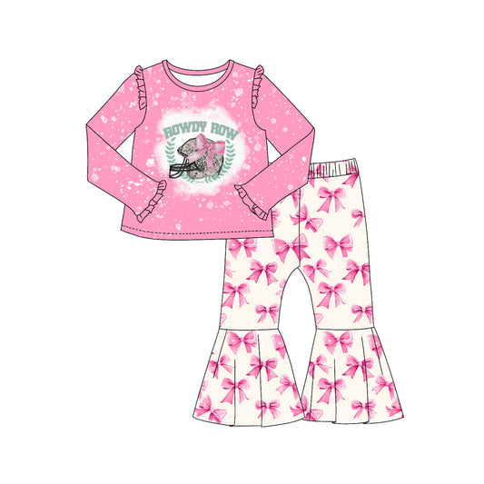 NO MOQ sales GLP2087 pre-order baby girls clothes ROWDY pink long Sleeve pants Suit -2024.9.21