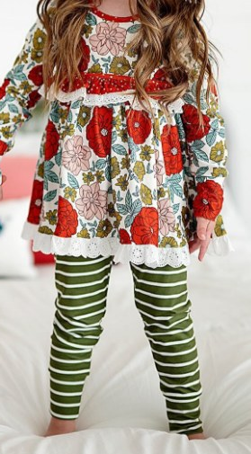 NO MOQ sales GLP2099 pre-order baby girls clothes floral red long Sleeve pants Suit -2024.9.23