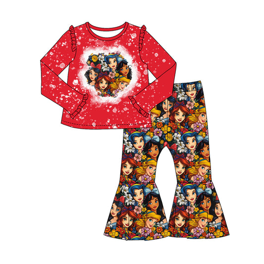 NO MOQ sales GLP2102 pre-order baby girls clothes disney princess red long Sleeve pants Suit -2024.9.24