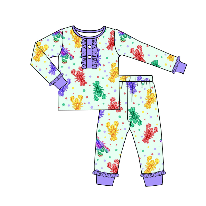 NO MOQ sales GLP2112 pre-order baby girls clothes colorful crayfish long Sleeve pants Suit -2024.9.25