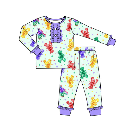 NO MOQ sales GLP2112 pre-order baby girls clothes colorful crayfish long Sleeve pants Suit -2024.9.25