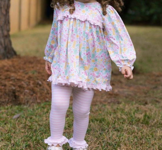 NO MOQ sales GLP2119 pre-order baby girls clothes floral pink long Sleeve pants Suit -2024.9.27