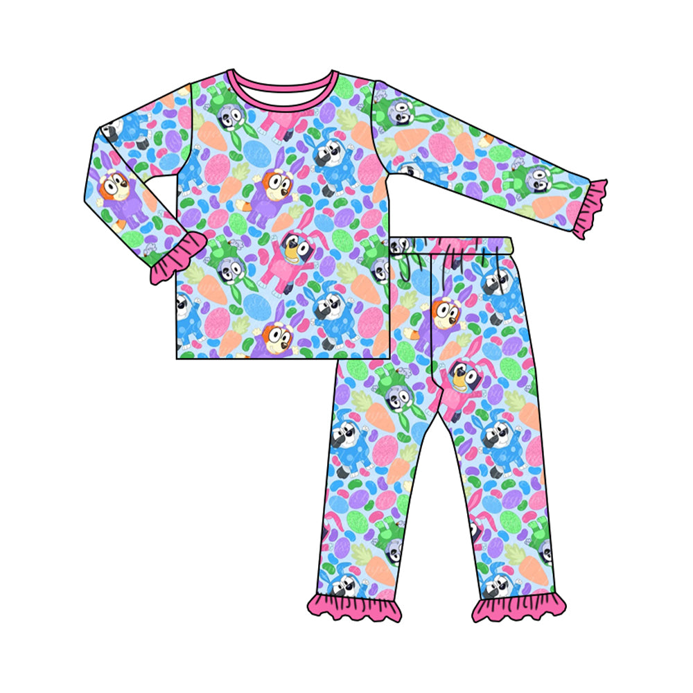 NO MOQ sales GLP2132 pre-order baby girls clothes colorful long Sleeve pants Suit -2024.9.28