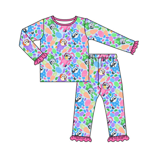 NO MOQ sales GLP2132 pre-order baby girls clothes colorful long Sleeve pants Suit -2024.9.28