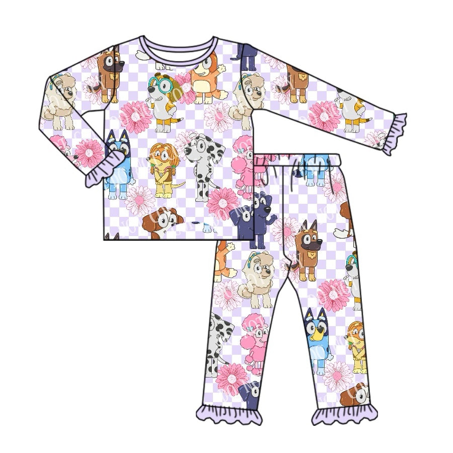 NO MOQ sales GLP2150 pre-order baby girls clothes cartoon dog pink long Sleeve pants Suit -2024.10.8