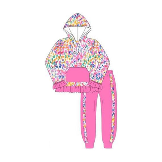 NO MOQ sales GLP2151 pre-order baby girls clothes floral hooded long Sleeve pants Suit -2024.10.8