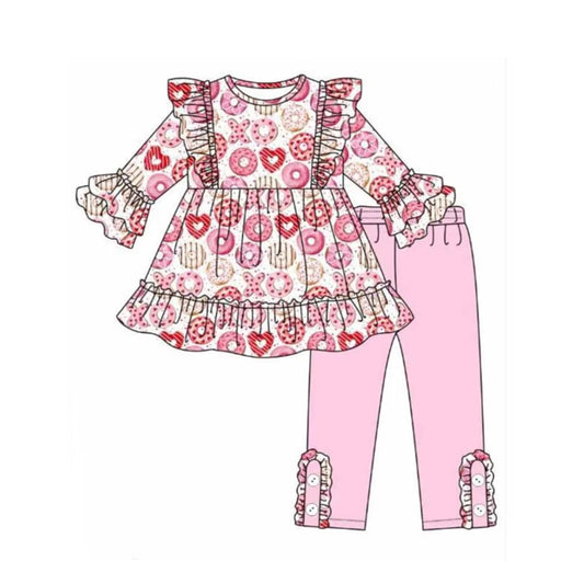 NO MOQ sales GLP2183 pre-order baby girls clothes love pink long Sleeve pants Suit -2024.10.11