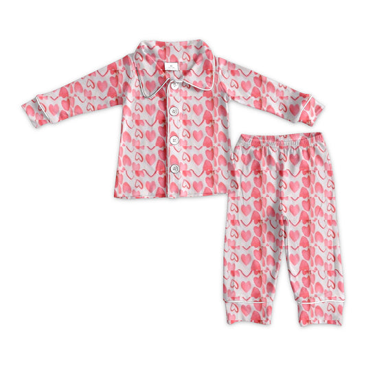 NO MOQ sales GLP2185 pre-order baby girls clothes love pink long Sleeve pants Suit -2024.10.11