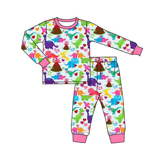 NO MOQ sales GLP2194 pre-order baby girls clothes dinosaur long Sleeve pants Suit -2024.10.15