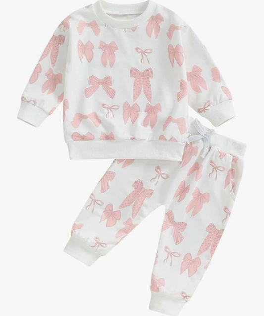 NO MOQ sales GLP2195 pre-order baby girls clothes bow long Sleeve pants Suit -2024.10.15