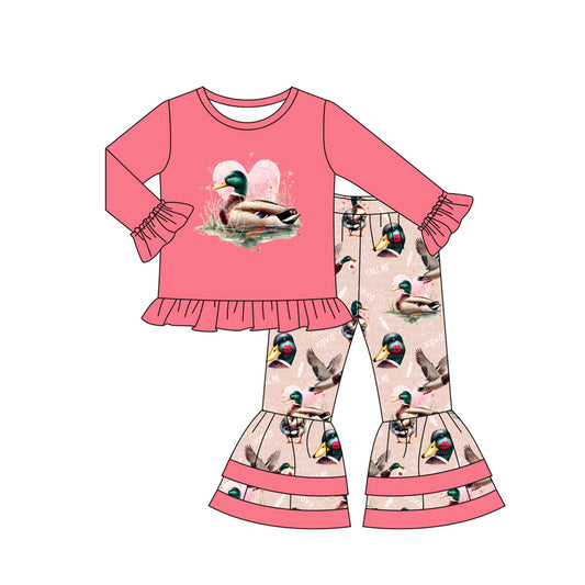 NO MOQ sales GLP2196 pre-order baby girls clothes duck pink long Sleeve pants Suit -2024.10.15