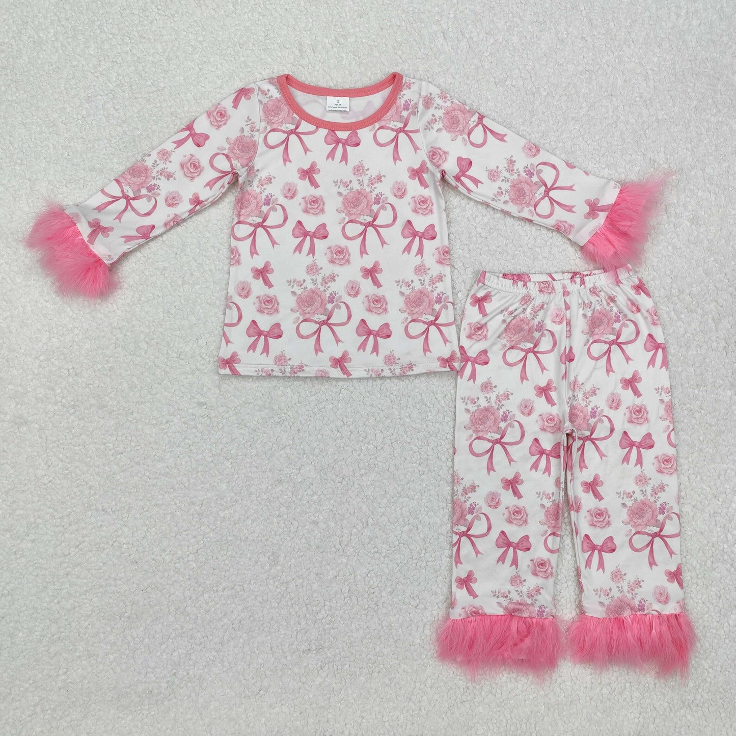 RTS NO MOQ Baby Girls and adults women Pink Plush Button Long Sleeve Long Pants Pajama Set