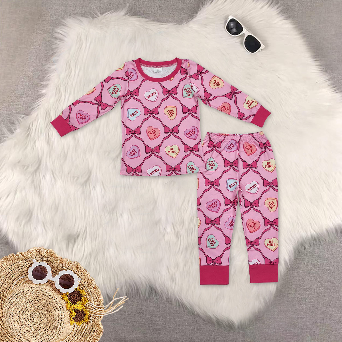 RTS NO MOQ Sibling Baby girl clothes valentine long Sleeve pants Suits